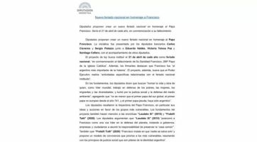 Proponen que el 21 de abril sea feriado nacional como homenaje al papa Francisco