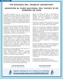 Luz y Fuerza Patagonia se suma al paro nacional contra la reforma laboral
