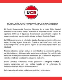 La UCR respaldó al Gobierno provincial y criticó la ruptura del bloque oficialista