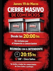 Cinco Saltos: convocan a un cierre masivo en rechazo a las tasas municipales