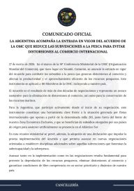 Argentina respaldó el acuerdo de la OMC que limita subsidios a la pesca