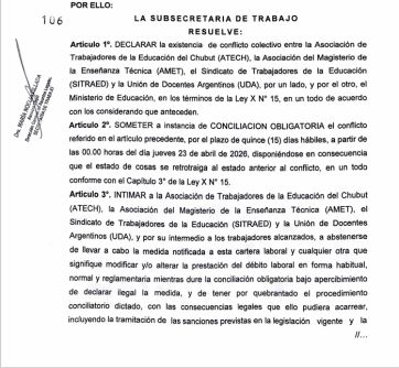 Provincia dictó conciliación obligatoria y se suspendió el paro docente