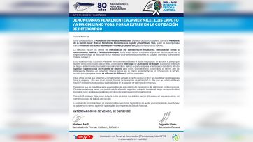 Denuncian penalmente a Milei y Caputo por la licitación de Intercargo