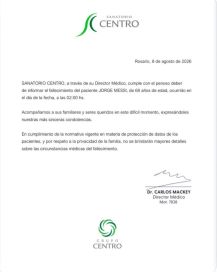 El Sanatorio Centro confirma la muerte de Jorge Messi y pide respeto a la privacidad familiar