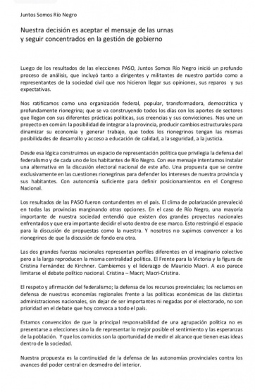 Weretilneck bajó a sus candidatos de la competencia electoral