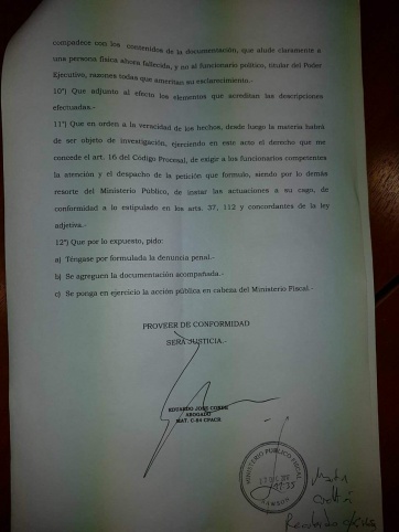 Conde efectuó una denuncia penal por los polémicos gastos reservados
