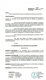 8M: la provincia de Neuquén dio asueto a las mujeres para mañana