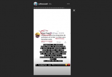 Sofi Morandi cruzó a un periodista de TN, luego de que él opinara sobre su programa