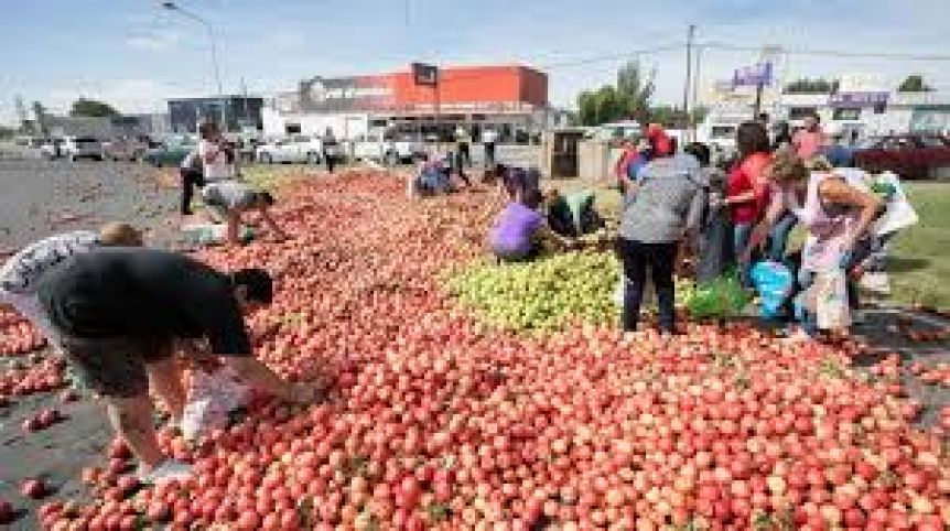 Reparten manzanas para combatir el hambre