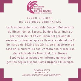 El lunes será la apertura de sesiones del Concejo Deliberante de Rincón de los Sauces