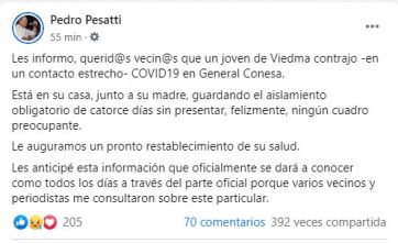 Se registró un nuevo positivo en Viedma