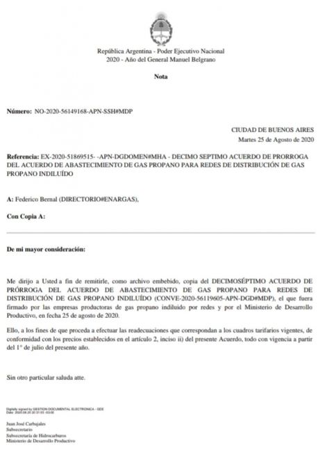 Se oficializó la restitución del subsidio para al GLP en la región