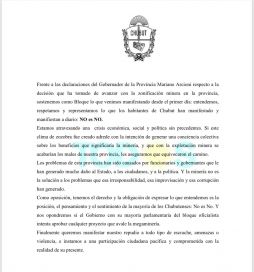 Diputados de Todos marcan distancia con Nación y con Arcioni por la minería