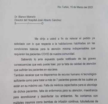 Durísima nota de los médicos de Río Turbio denunciando pésimas condiciones de trabajo