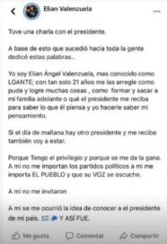 L-Gante dejó un contundente mensaje tras las críticas por su visita al Presidente