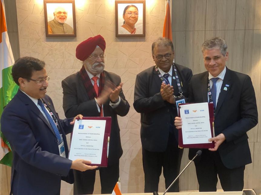 YPF firmó un acuerdo de cooperación con compañía de petróleo de la India