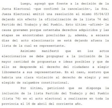 Elecciones 2023: se levantó la proscripción y la Lista 74 estará habilitada