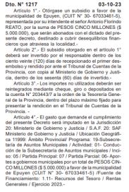 Otro municipio recibió asistencia directa de Provincia para solventar su déficit