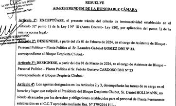 Revuelo por la designación de dos asesores peronistas en el bloque Despierta Chubut